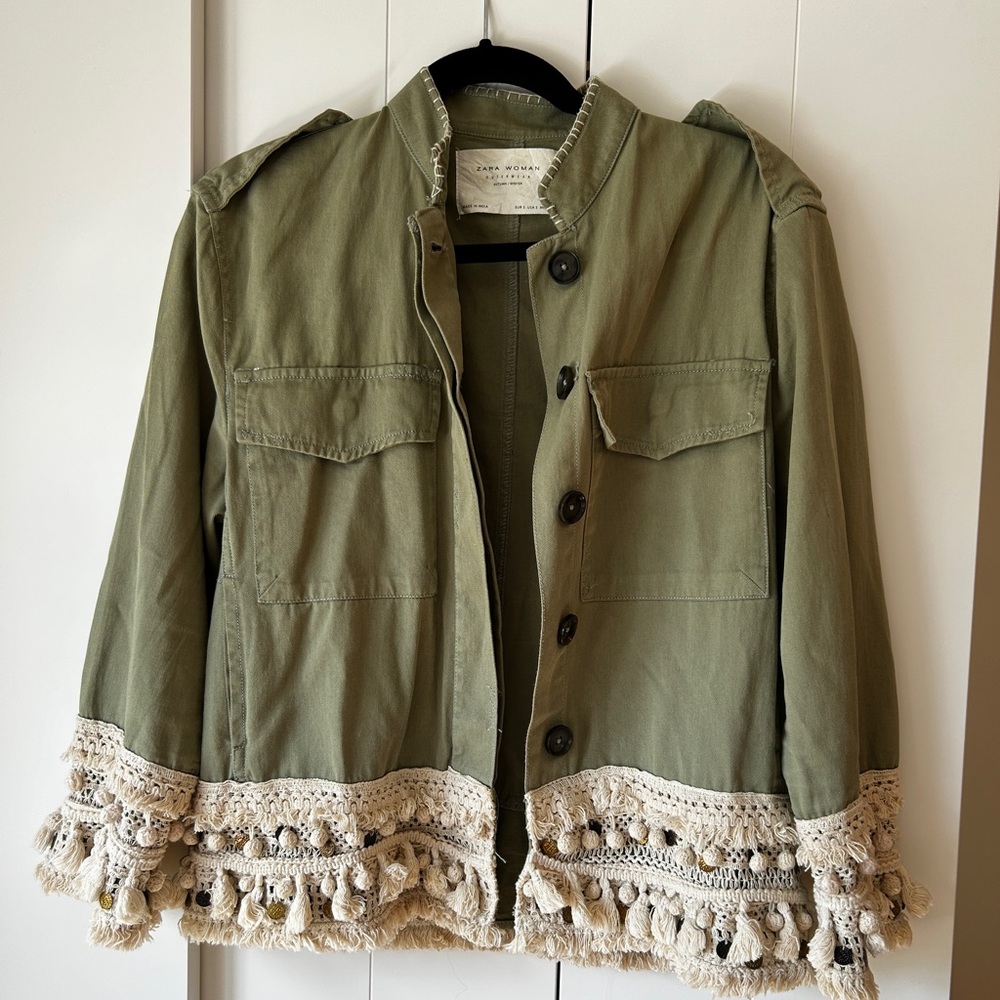 Boho Chic Military Style Jacket with Tassels and Gold Coins